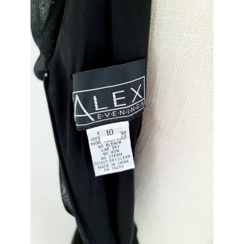 Alex Evenings Black Glitter Sparkle Short Sleeves Long Gown Party Dress 10_12